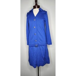 VTG 1960s Dalton Cobalt Blue Wool Drop Waist Dress L